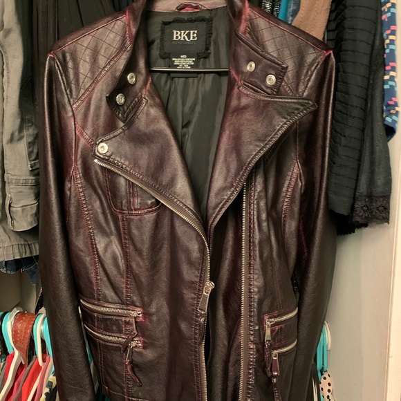 BKE burgundy faux leather biker jacket - Picture 3 of 3